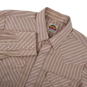 Vtg 70s Miller‎ Western Wear Shirt Mens 17.5 34 Pink Stripe Pearl Snap USA Rodeo